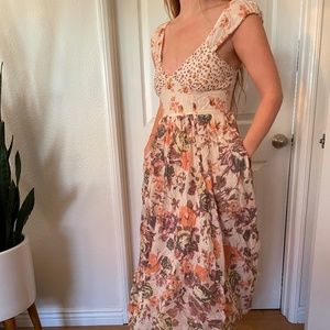 Cream & Peach Patterned Free People Dress